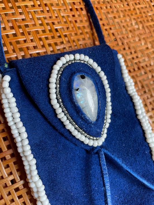 Indigo Buckskin Moonstone Medicine Pouch