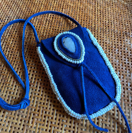 Indigo Buckskin Moonstone Medicine Pouch