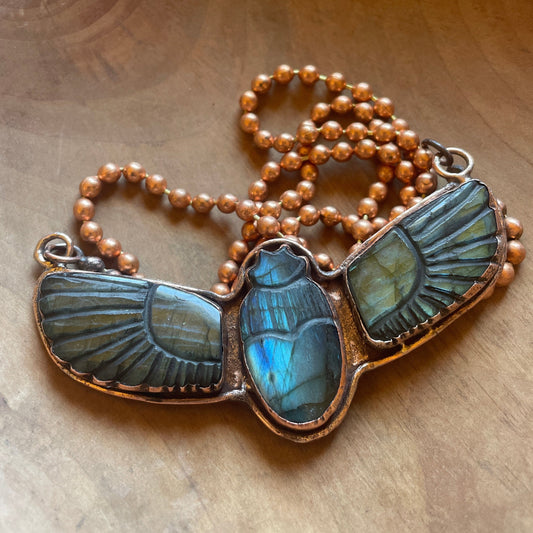 Labradorite Copper Winged Scarab