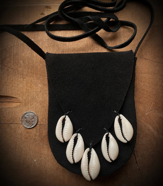 Buckskin Cowrie Shell Pouch